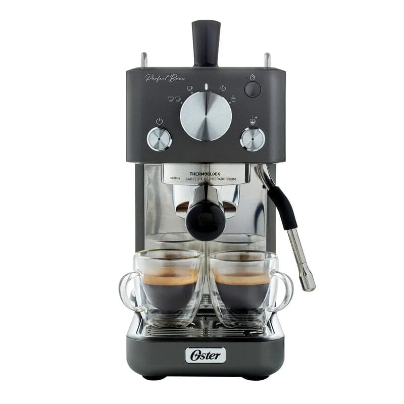 Cafetera OSTER Expreso Perfect Brew Compacta, con Bomba Italiana de 15 bar, Tubo de Vapor de Acero Inoxidable Negra