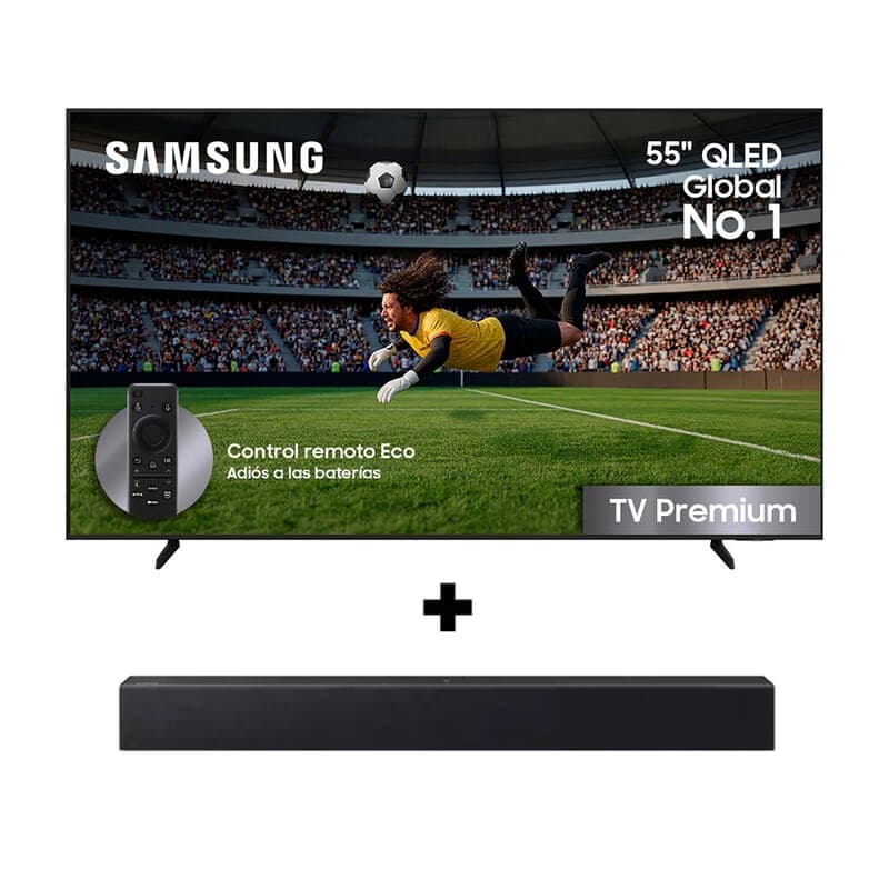 TV SAMSUNG 55" Pulgadas 139,7 cm 55Q7F 4K UHD QLED Smart TV con IA + Barra de sonido SAMSUNG HW-B400F/ZL